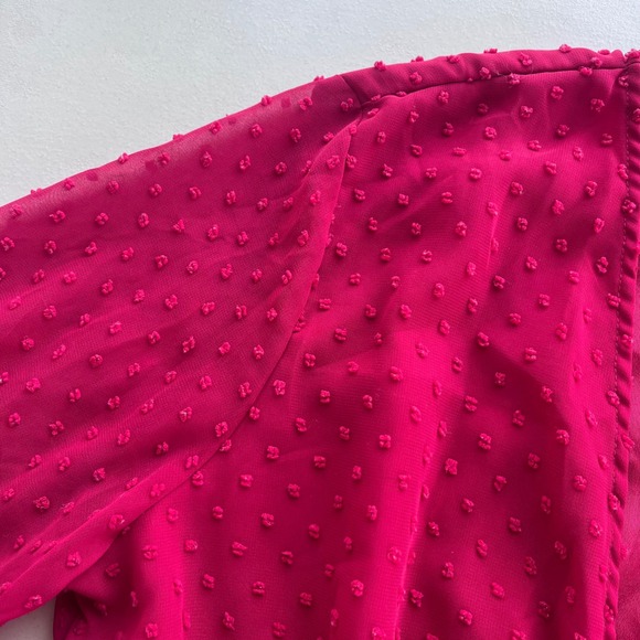 PrettyLittleThing Womens M Dark Red Swiss Dot Tie Front Wrap Sheer Peplum Blouse - Picture 9 of 13